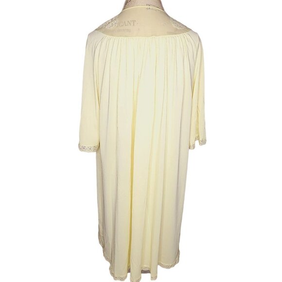 Vintage ShadowLine Robe Women M Yellow Short Sleeve Button Down Lace Trim Pocket - Picture 9 of 11